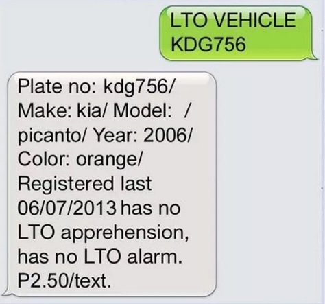 LTO Text Plate Number Verification by SMS